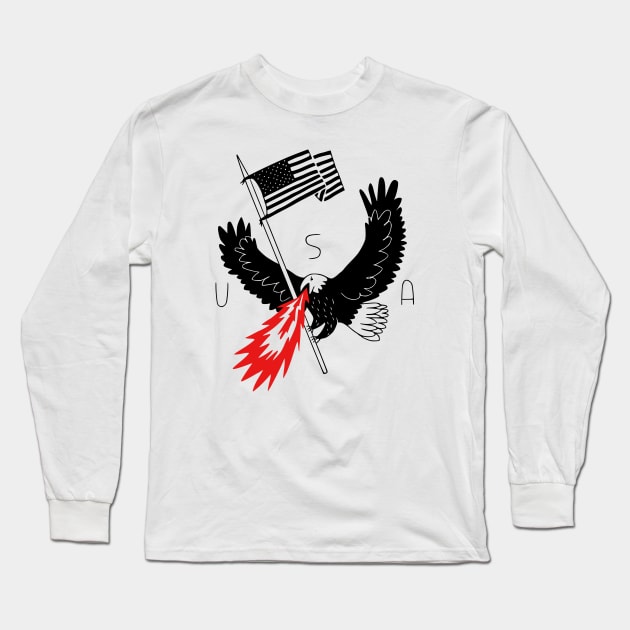 Fire Breathing Bald Eagle Of Patriotism Long Sleeve T-Shirt by obinsun